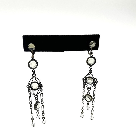 Vintage 90s Erickson Beamon Smoky Crystal Chandelier Drop Statement Earrings EUC - Picture 1 of 5